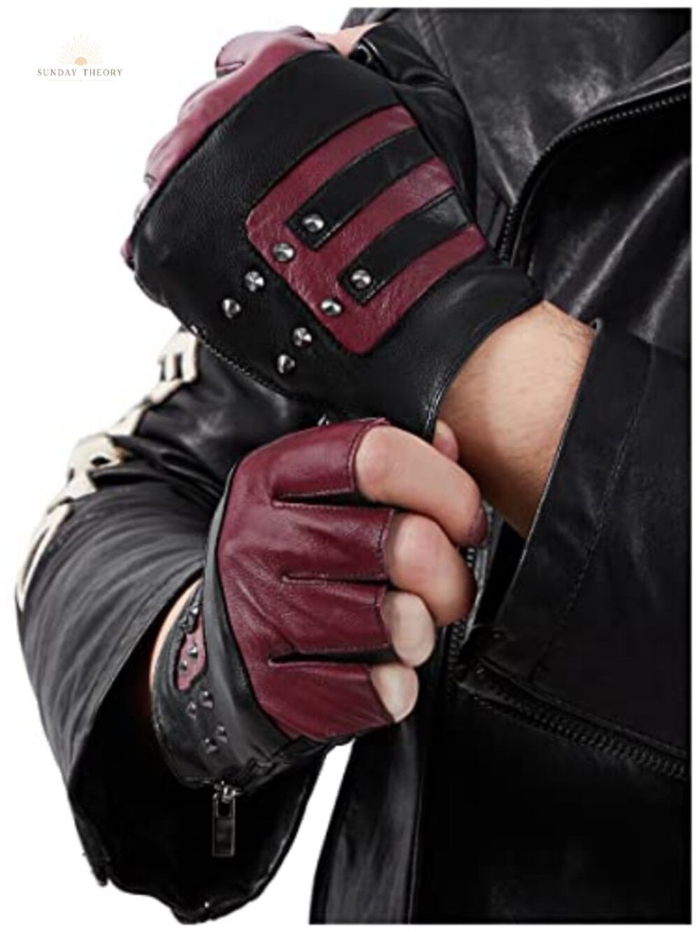 Men's Genuine Leather Sheepskin Fingerless Gloves Motorcycle Cycling Punk